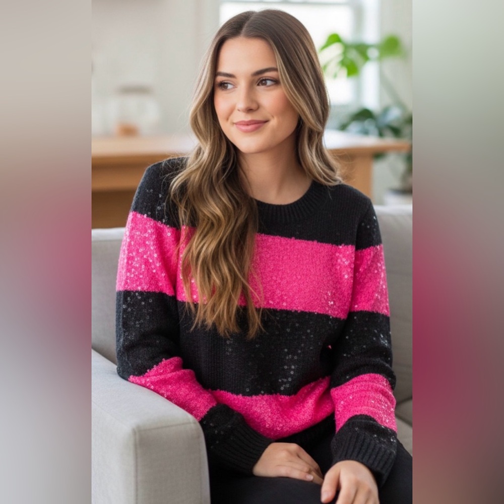 JCrew stripped pink sequin sweater
